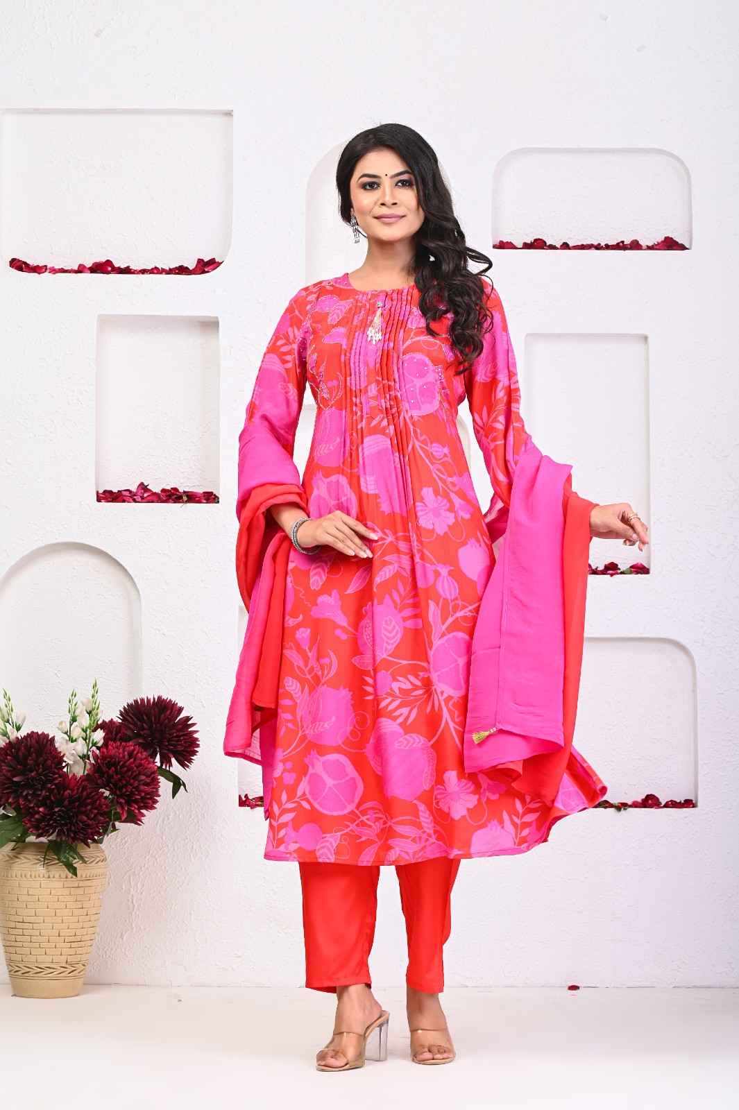 Multi Color Pomegranate Digital Print Suit Set - Anusheet Fashion