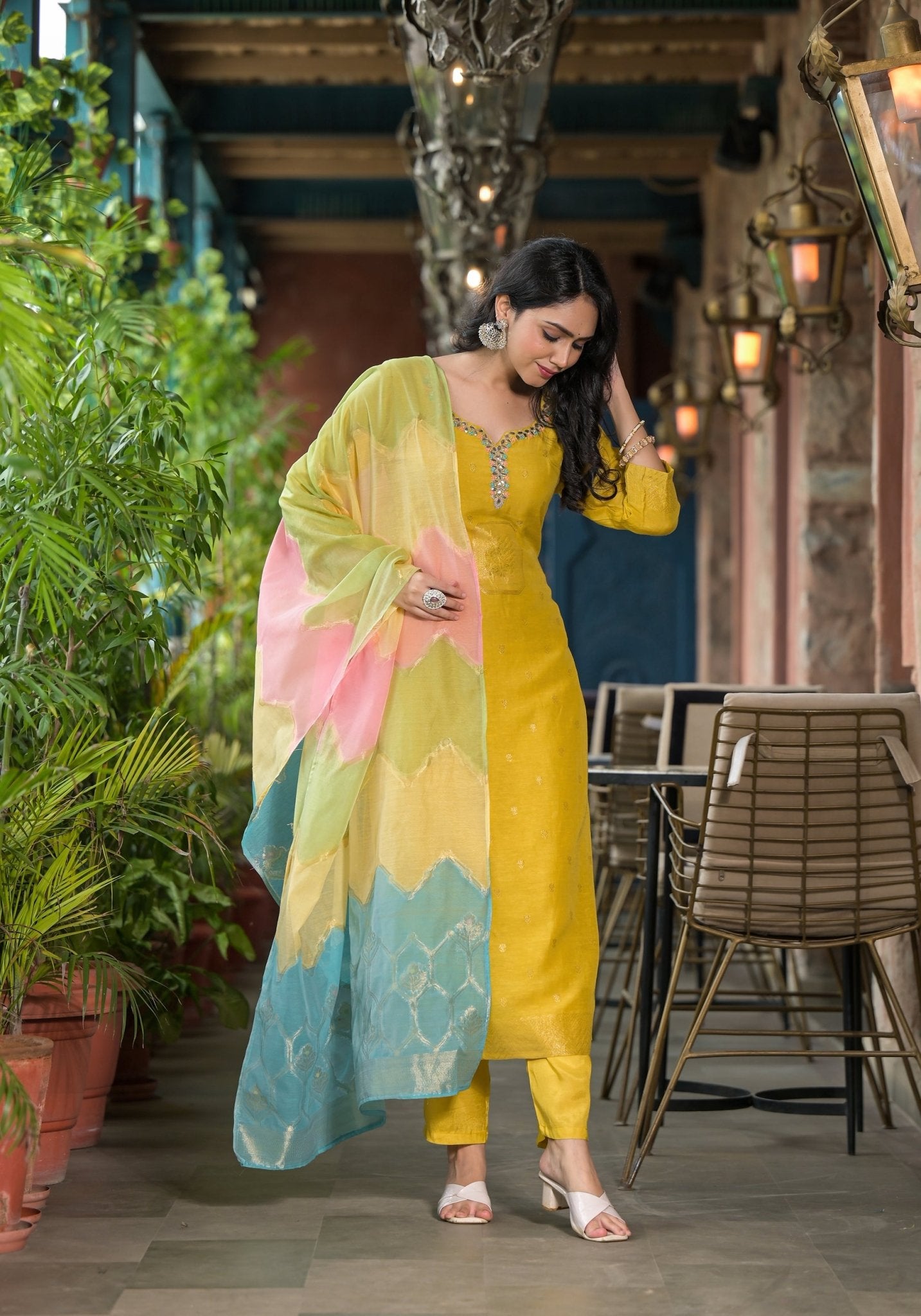 Multicolor Superb Yellow Pure Suit Set - Anusheet Fashion