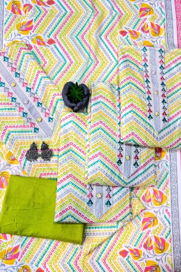 Multicolor Unstitched Pure Cotton Printed Suit Set For Women - Anusheet Fashion