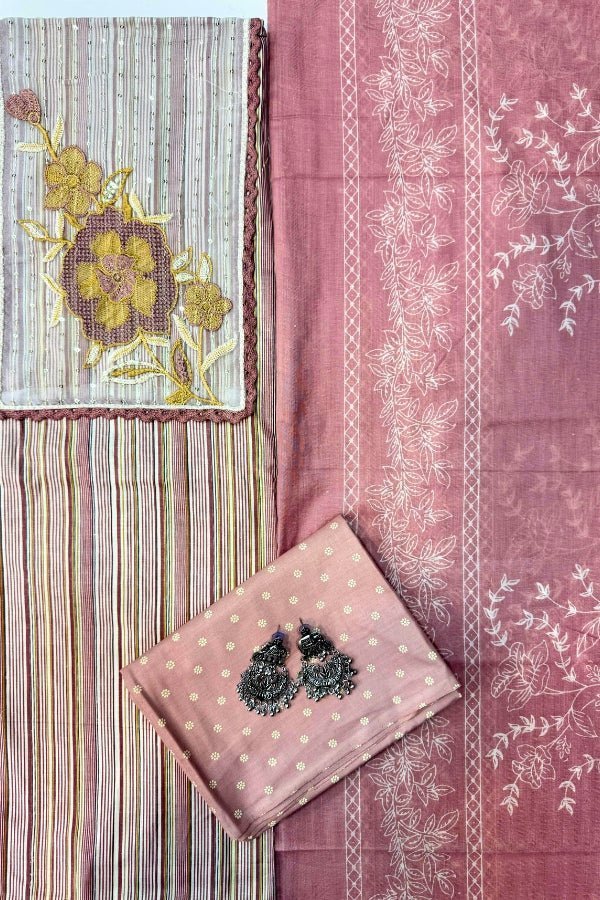 Pure Cotton Unstitched Suit Material with Striped Pattern - Anusheet Fashion