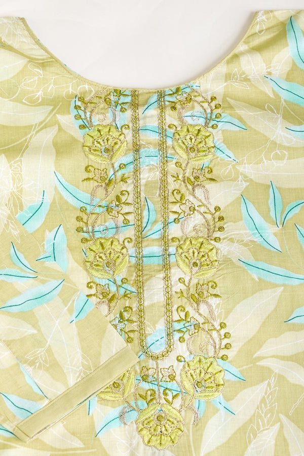 Pure Semi - Cambric Print Suit with Mal Cotton Dupatta in Green - Anusheet Fashion