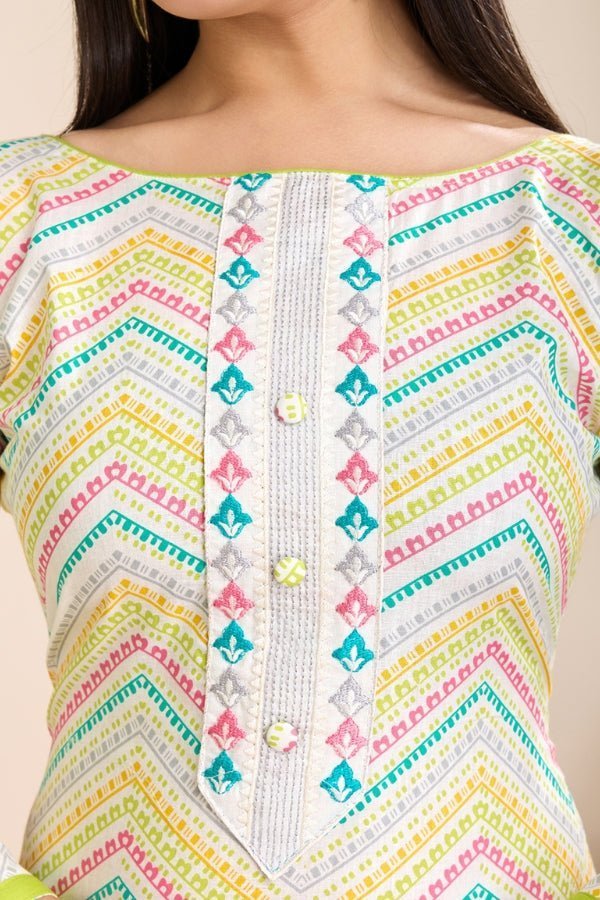 Pure Semi - Cambric Print Suit with Mal Cotton Dupatta in Multicolor - Anusheet Fashion
