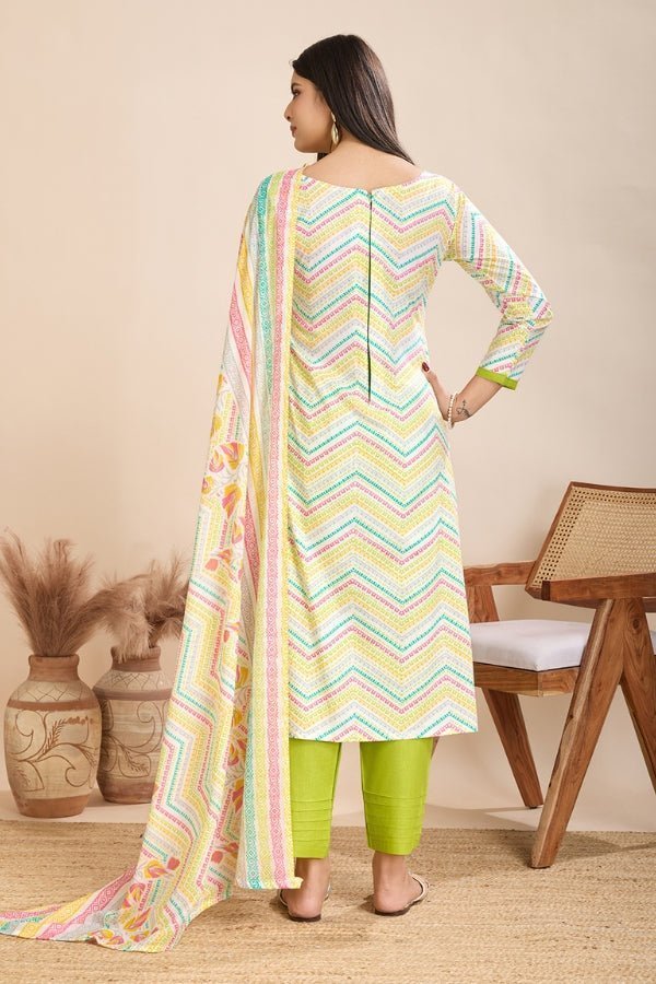 Pure Semi - Cambric Print Suit with Mal Cotton Dupatta in Multicolor - Anusheet Fashion