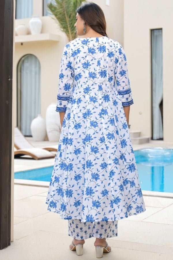 Sky Blue 3 - Piece Kurti, Pant & Dupatta Set Embroidered Floral Elegance - Anusheet Fashion