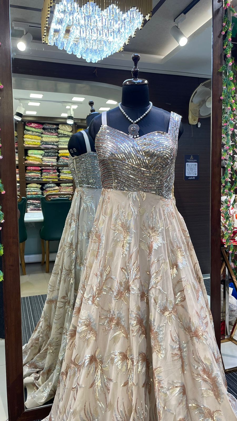 Sparkling Sequin Beige Party Gown - Anusheet Fashion