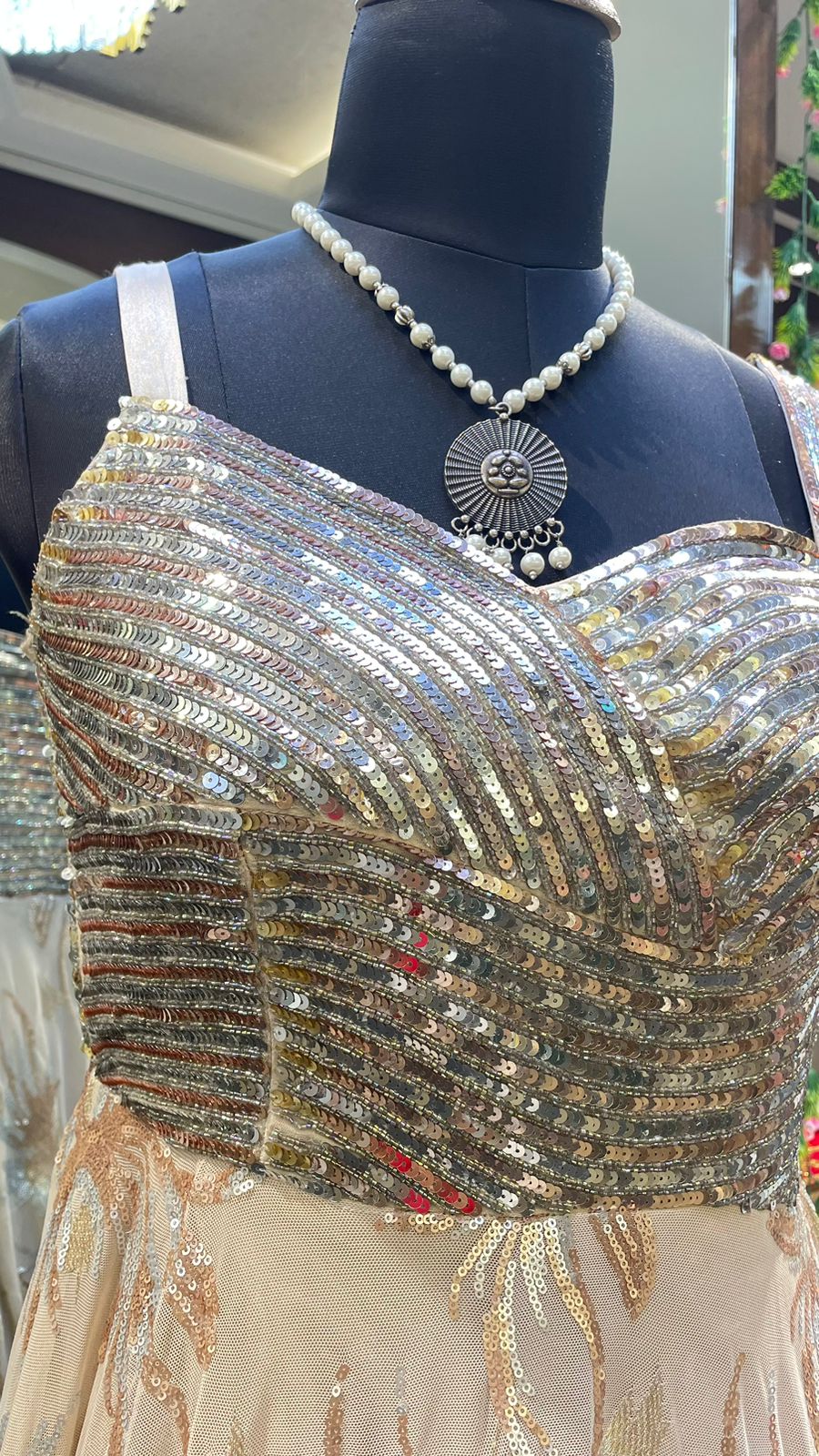Sparkling Sequin Beige Party Gown - Anusheet Fashion