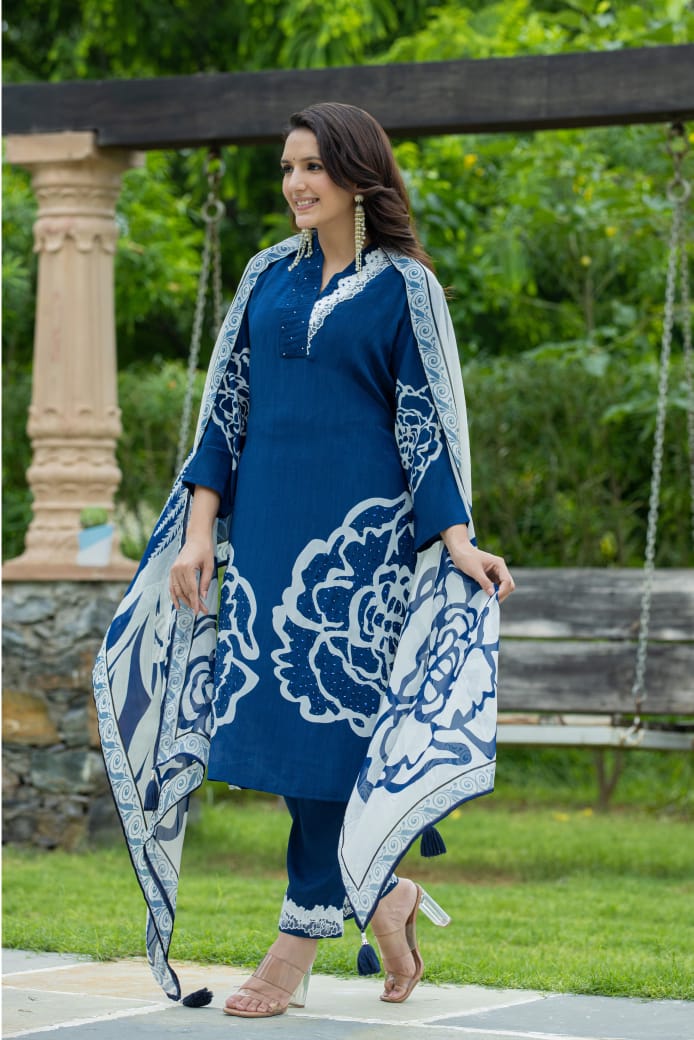 Unique Pleasant Floral Handwork Suit Set - Anusheet Fashion