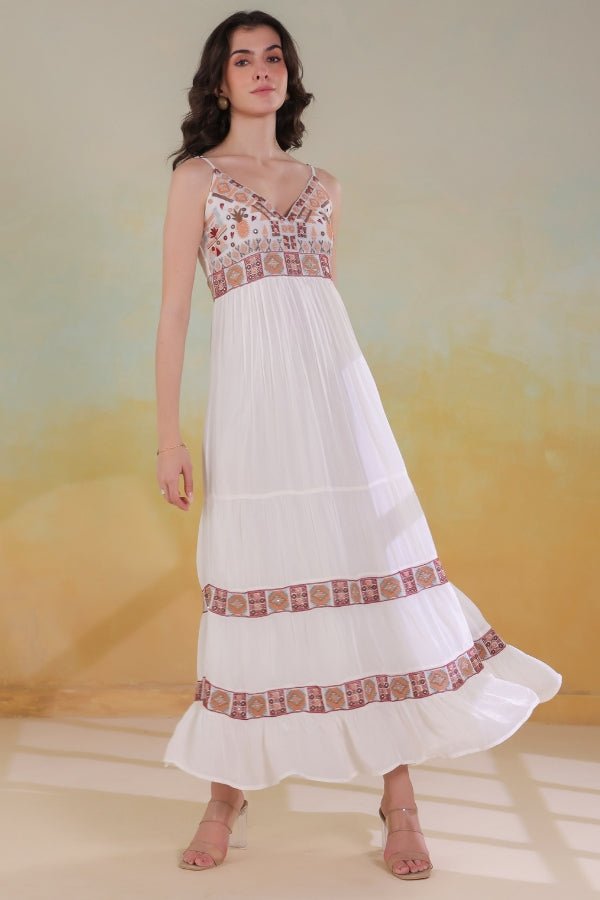 White Embroidered Dress Elegant, Lightweight & Flowy - Anusheet Fashion