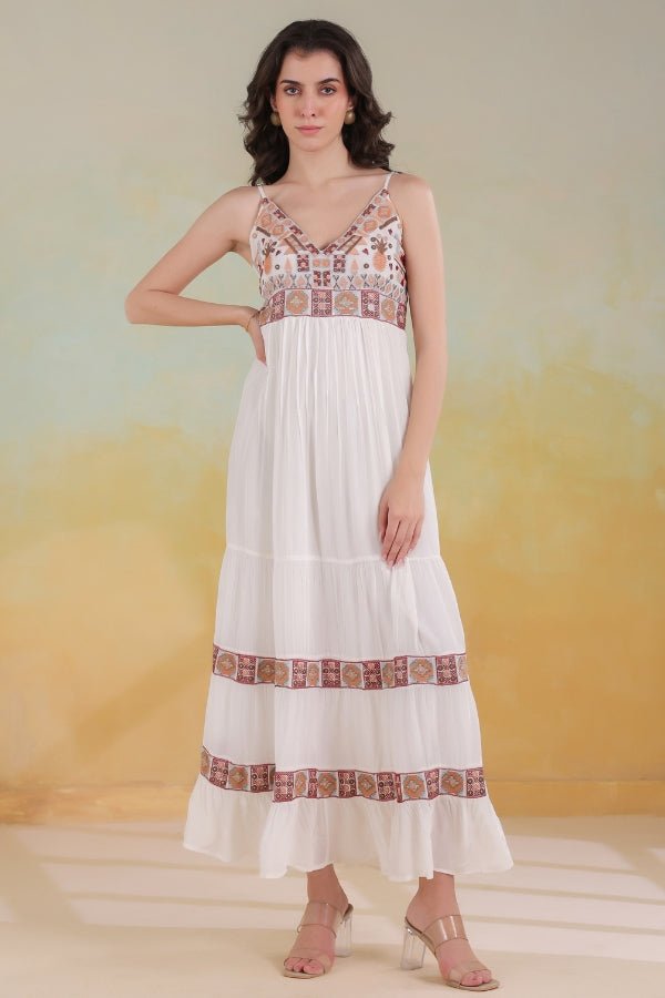 White Embroidered Dress Elegant, Lightweight & Flowy - Anusheet Fashion