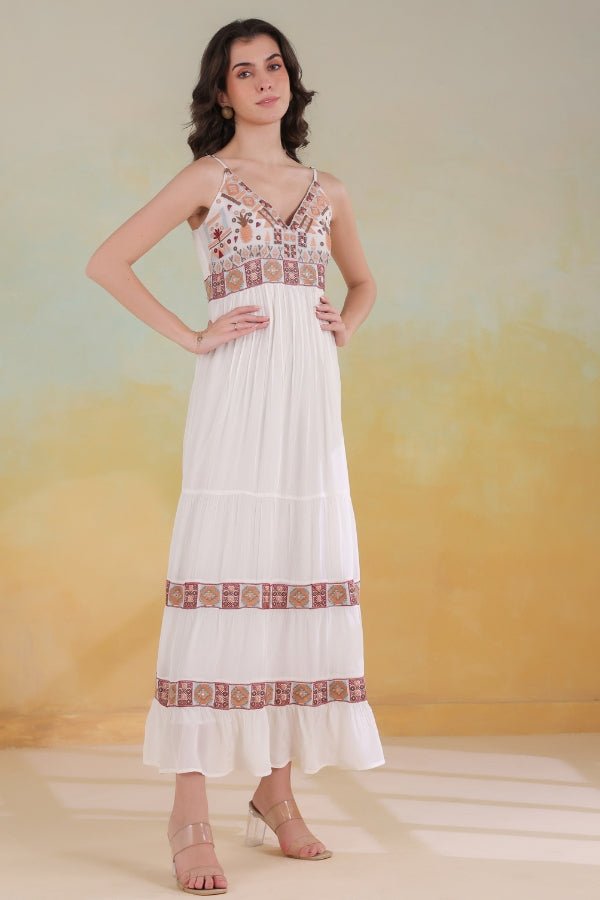 White Embroidered Dress Elegant, Lightweight & Flowy - Anusheet Fashion