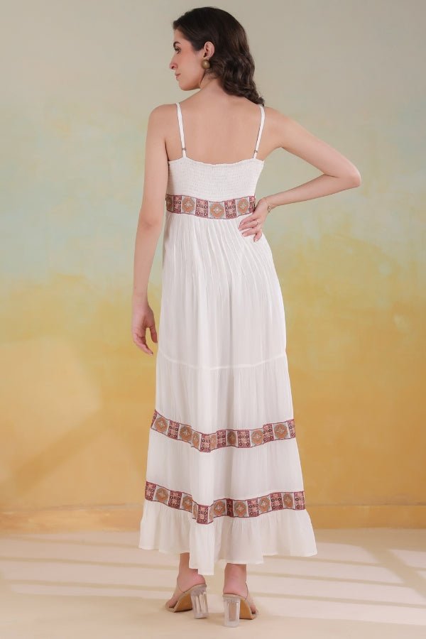 White Embroidered Dress Elegant, Lightweight & Flowy - Anusheet Fashion