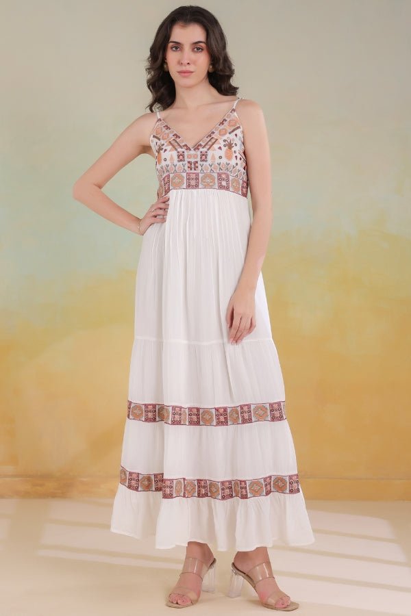 White Embroidered Dress Elegant, Lightweight & Flowy - Anusheet Fashion