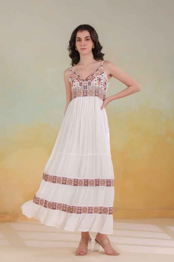 White Embroidered Dress Elegant, Lightweight & Flowy - Anusheet Fashion