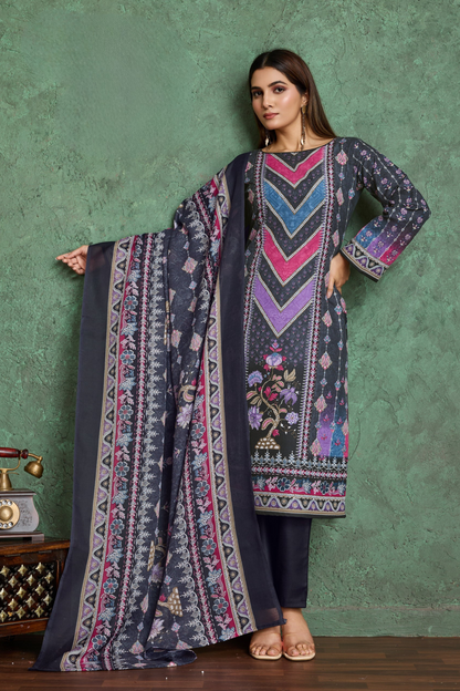 Noor Jahan Black Unstitched Salwar Suit Material