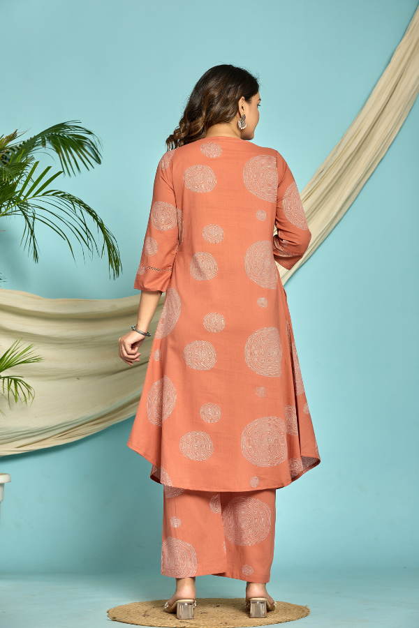 🌸 Pure Cotton Kurta Set – Peach Elegance 🌸