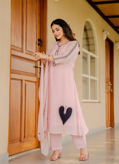 Alia Pink Embroidered Kurta Set with Dupatta