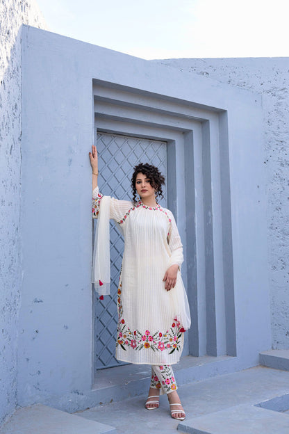 Elegant Floral Embroidered Chikankari Dress Set 🌸✨