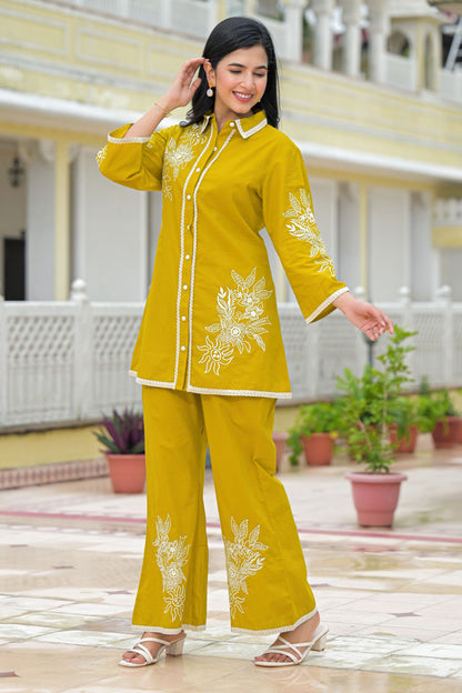 Women’s Cotton Floral Embroidered Co-ord Set – Stylish and Comfortable Outfit for Casual and Ethnic Wear