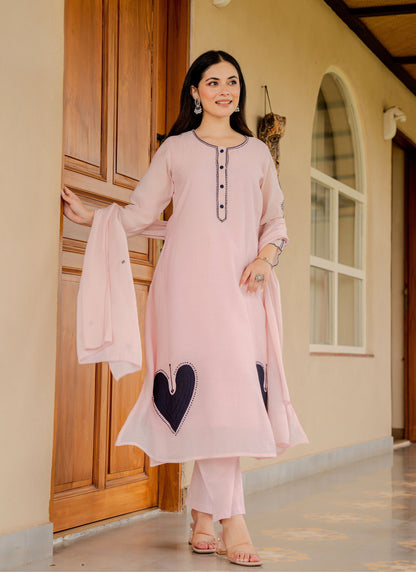 Alia Pink Embroidered Kurta Set with Dupatta