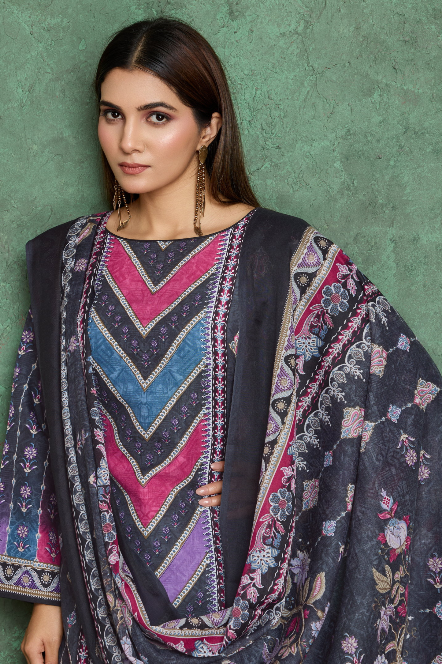 Noor Jahan Black Unstitched Salwar Suit Material