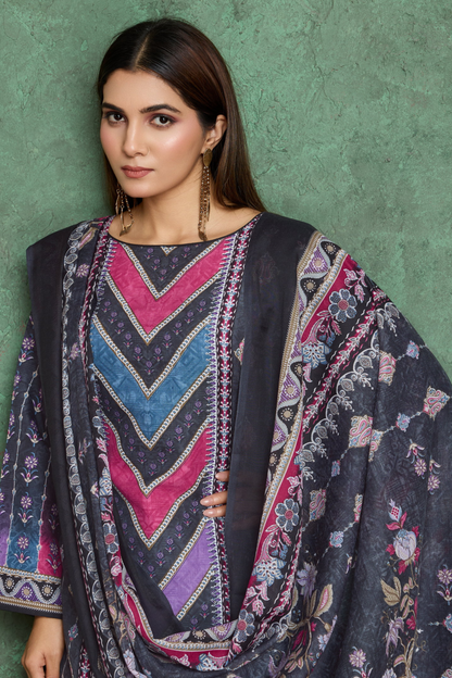 Noor Jahan Black Unstitched Salwar Suit Material