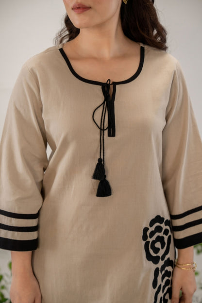 Chic Beige Co-Ord Set 🌟Bold Black Thread Embroidery 🌹 Perfect for Every Occasion 🎉