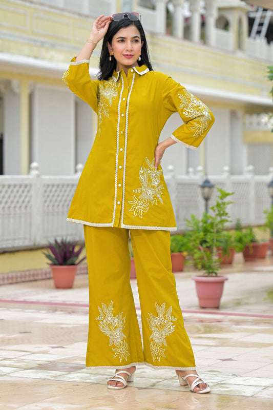 Women’s Cotton Floral Embroidered Co-ord Set – Stylish and Comfortable Outfit for Casual and Ethnic Wear