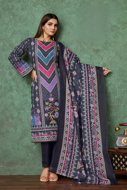 Noor Jahan Black Unstitched Salwar Suit Material