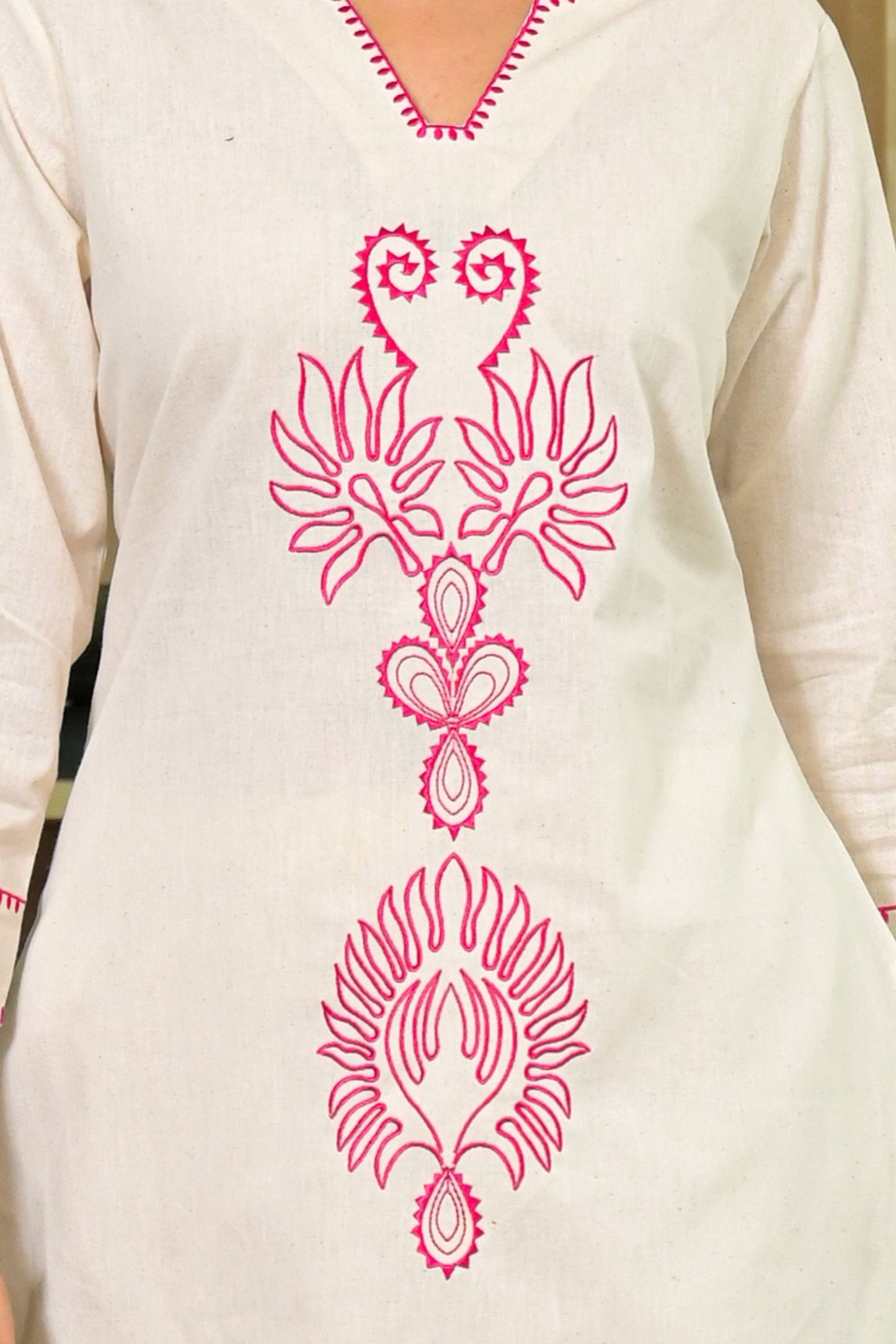 Women’s Cream Pure Cotton Embroidered Co-ord Set – Stylish Ethnic and Casual Wear Outfit