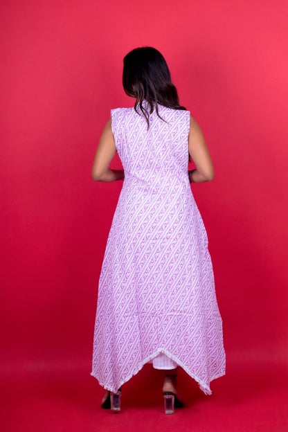 👗 Elegant White & Light Purple Embroidered Midi Dress Festive & Casual Wear 🌸