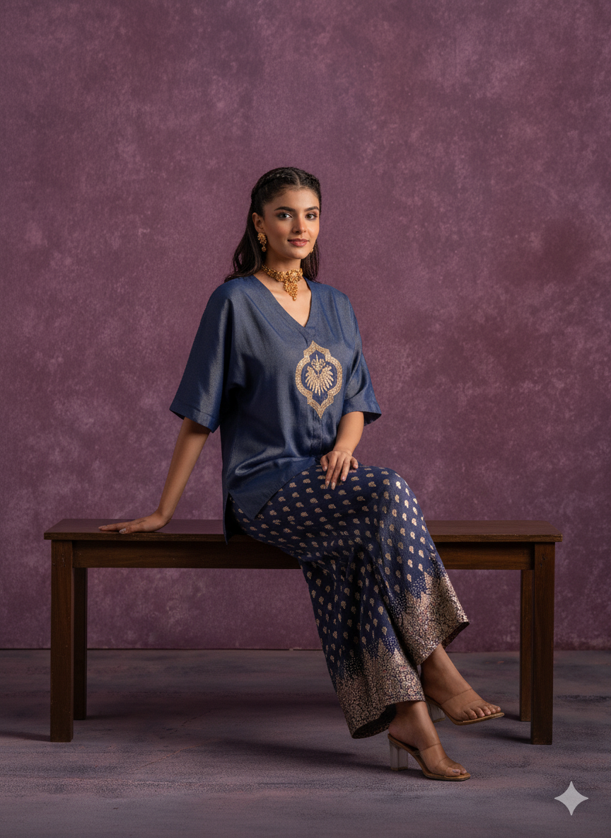 🦚 Indigo Elegance Co-Ord Set – Luxe Ethnic Charm