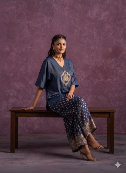 🦚 Indigo Elegance Co-Ord Set – Luxe Ethnic Charm
