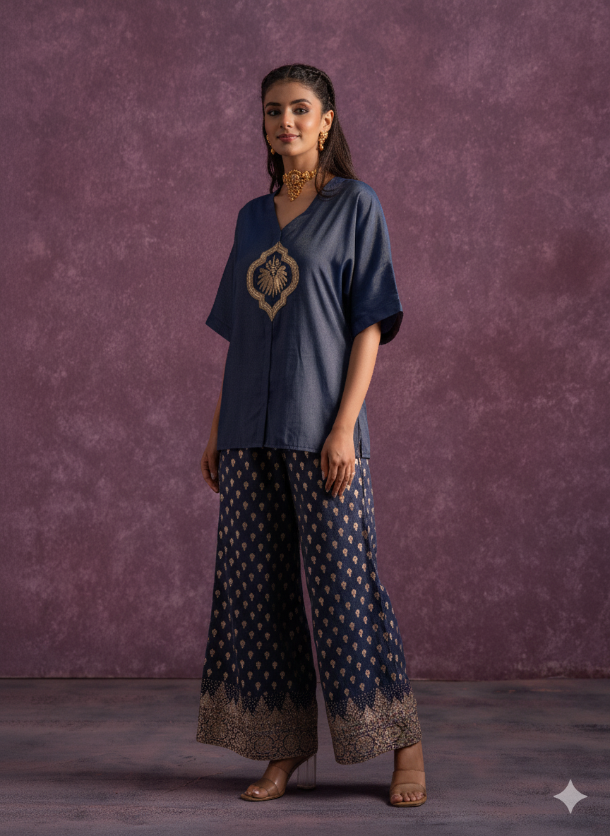 🦚 Indigo Elegance Co-Ord Set – Luxe Ethnic Charm