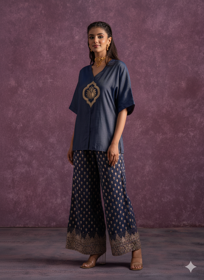 🦚 Indigo Elegance Co-Ord Set – Luxe Ethnic Charm