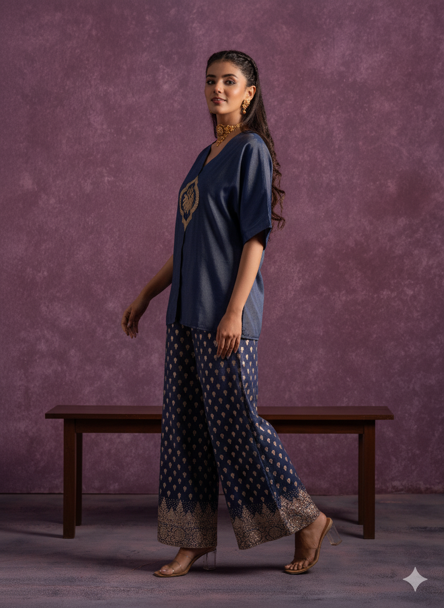 🦚 Indigo Elegance Co-Ord Set – Luxe Ethnic Charm
