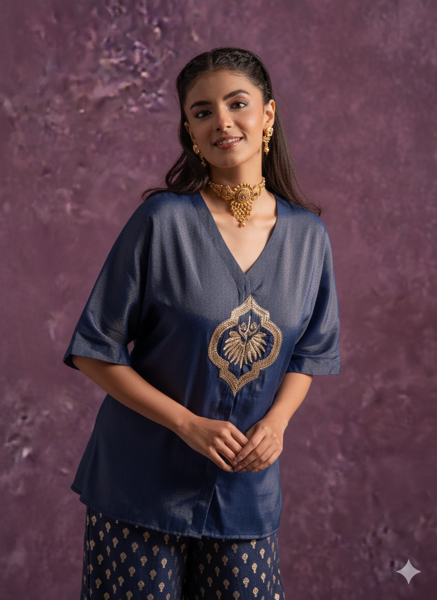 🦚 Indigo Elegance Co-Ord Set – Luxe Ethnic Charm