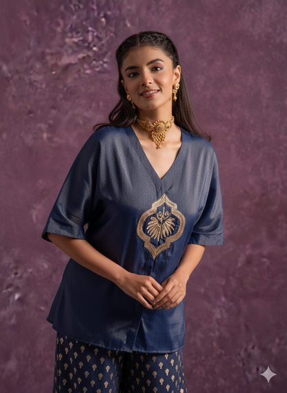 🦚 Indigo Elegance Co-Ord Set – Luxe Ethnic Charm