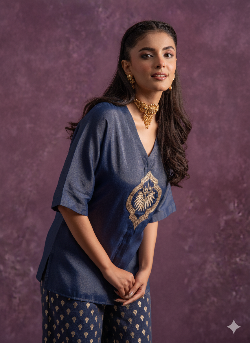 🦚 Indigo Elegance Co-Ord Set – Luxe Ethnic Charm