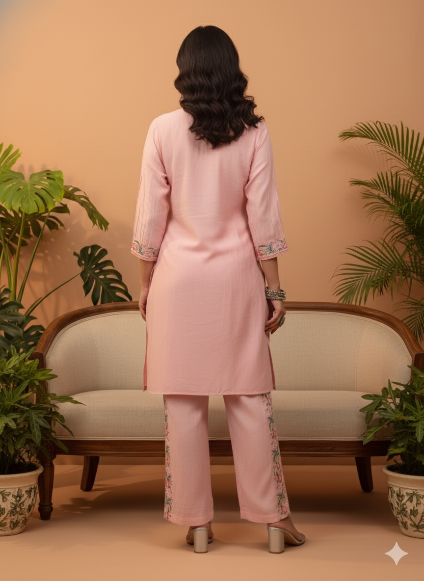 Kiara Pink Floral Embroidered Co-ord Set