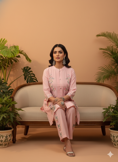 Kiara Pink Floral Embroidered Co-ord Set