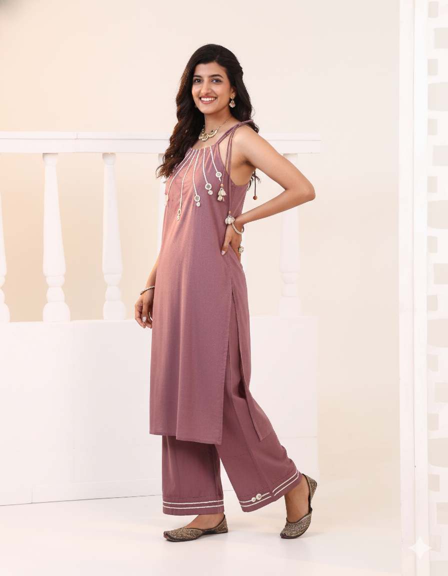 Taniya Mauve Sleeveless Kurta Set