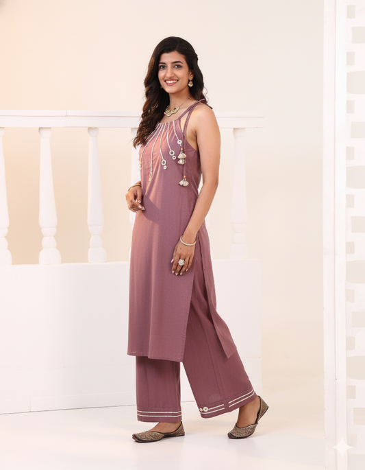 Taniya Mauve Sleeveless Kurta Set
