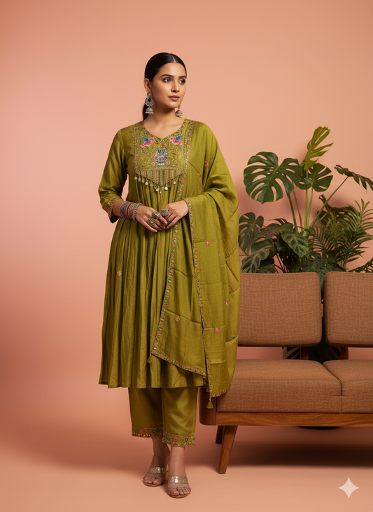 Mehli Embroidered Anarkali Kurta Set with Dupatta