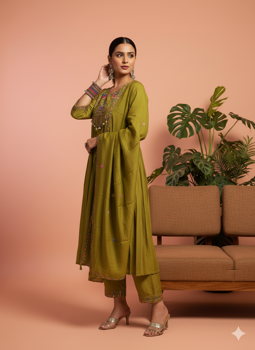 Mehli Embroidered Anarkali Kurta Set with Dupatta