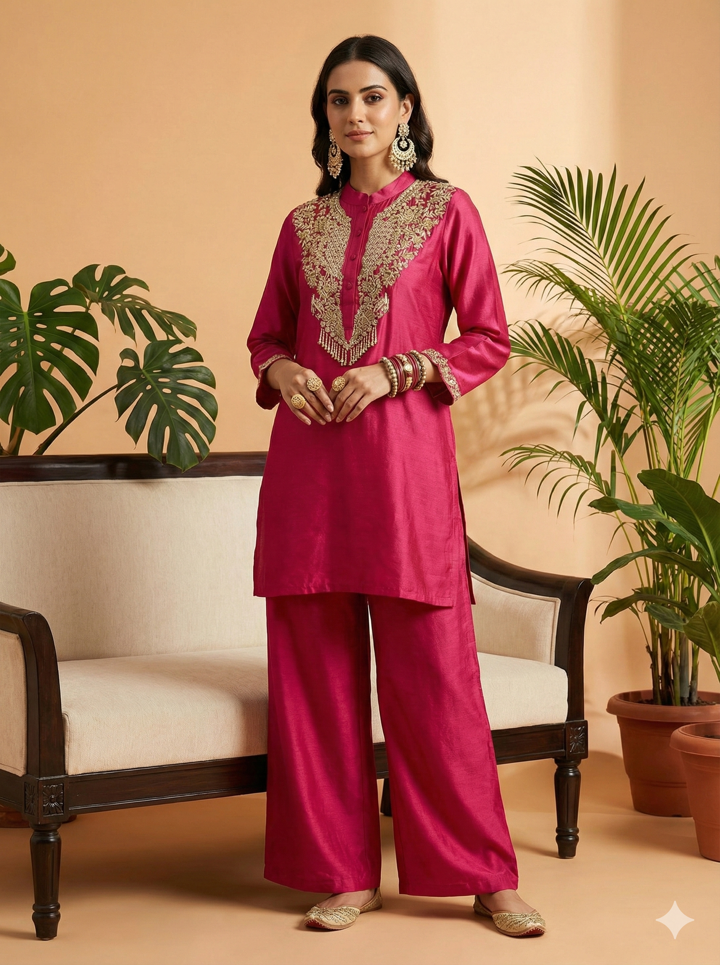 Patience Mandiran Collar Embroidered Work Indo Western Suit