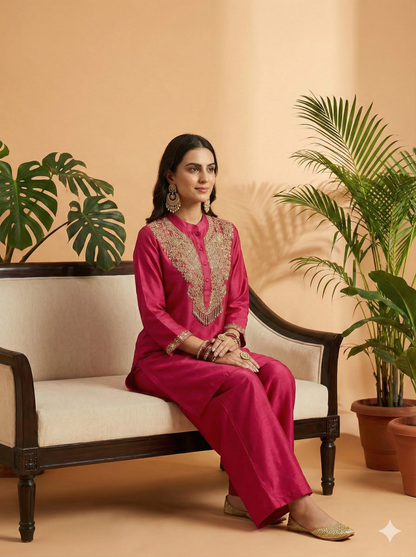 Patience Mandiran Collar Embroidered Work Indo Western Suit