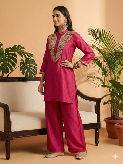 Patience Mandiran Collar Embroidered Work Indo Western Suit