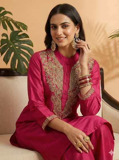 Patience Mandiran Collar Embroidered Work Indo Western Suit