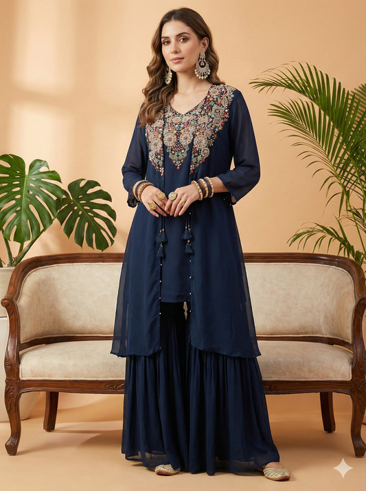 Fatma Embroidered Shurg Top and Sharara Set