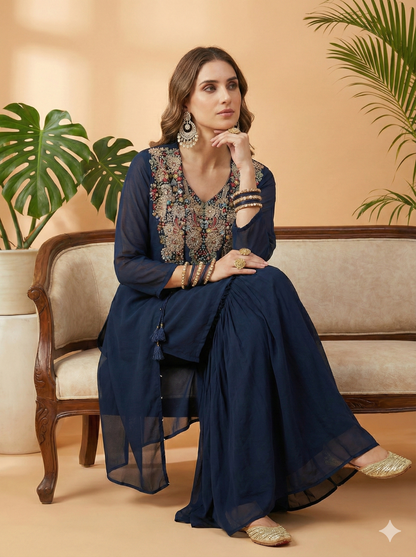 Fatma Embroidered Shurg Top and Sharara Set